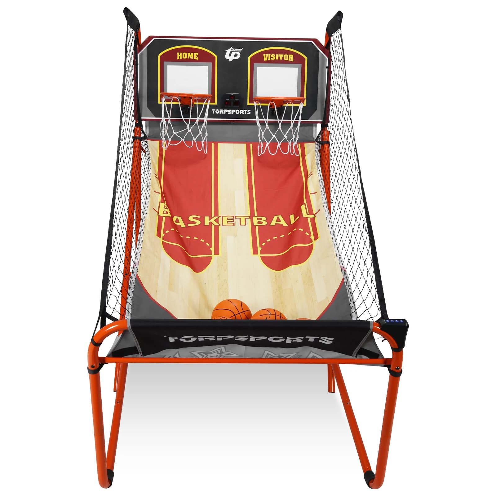 Arcade Basket Game Set with Timer, Double Canester Shooting Machine with 5 Balls 7 Inches for 2 Players, Children and Adults