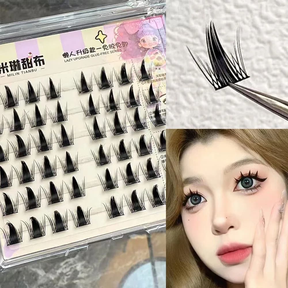 Ciglia Finte 3D Autoadesive con Strisce di Colla in Gel, Ciglia Finte Senza Colla, Trucco Nude Fai-da-Te, Ciglia Finte Segmentate per Ragazze