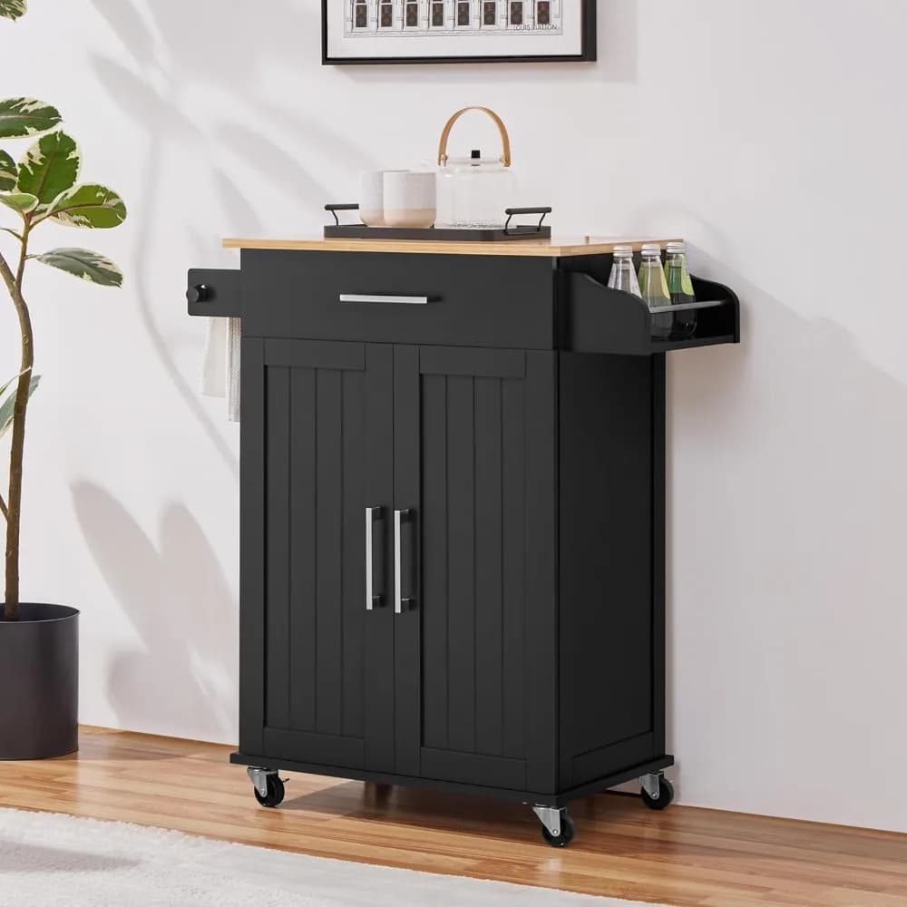 Isola da Cucina su Ruote con Armadietto e Cassetto, Carrello da Cucina con Porta Spezie e Portasciugamani, Personalizzabile