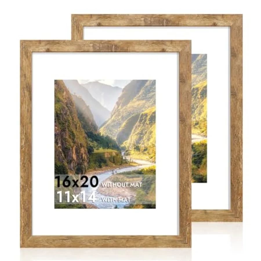 Set di 2 Cornici 16x20 con Plexiglass, per Esposizione Foto 11x14 con Passepartout o 16x20 Senza Passepartout, Cornice in Legno per Poster