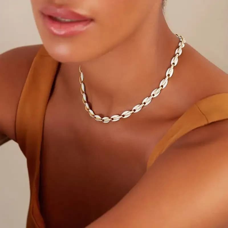 32+10CM Rainbow Beaded Link Chain Choker Necklace 32+10cm Gold Color CZ Coffee Beaded Women Chains