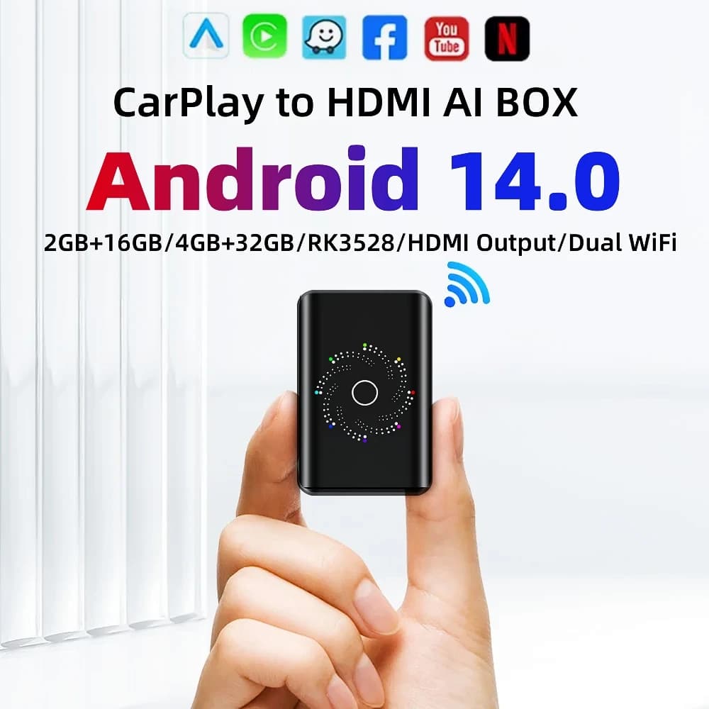 2026 3in1 Android 14.0 CarPlay Ai Box Wired to Wireless Auto USB WIFI Adapter For Youtube Netflix Universal TV Box Plug And Play