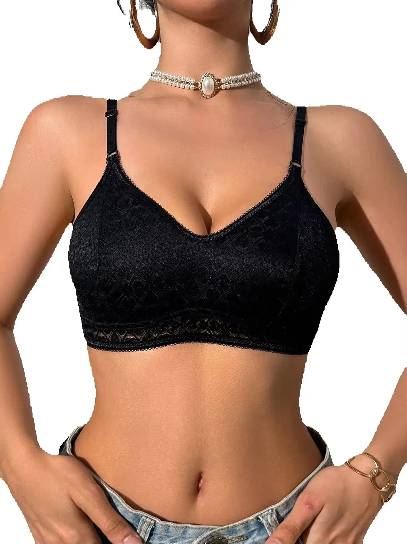 Women's Lace Wireless Bra Bralette Thin Seamless Unlined Bra Adjustable Straps Comfort Lingerie