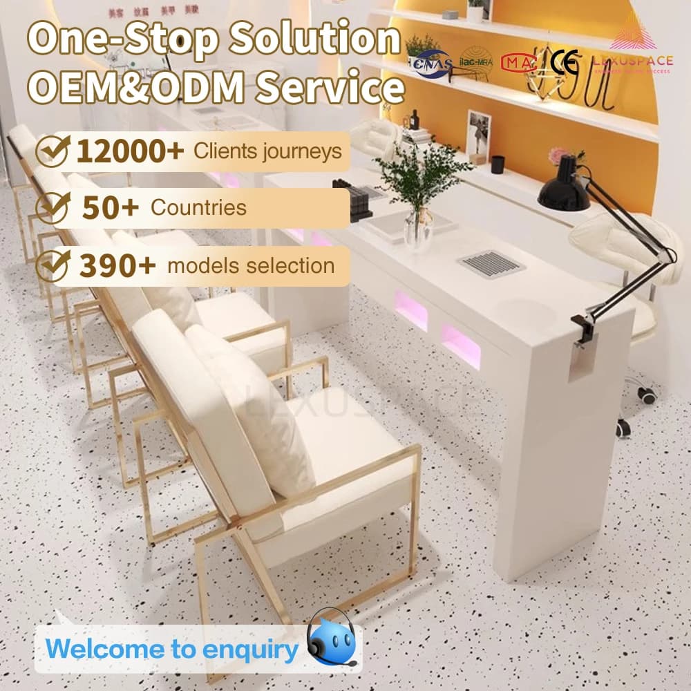 Hot Sell Customized Size White Manicure Table Luxury Nail Desk with Vacuum Cleaner for Spa Business