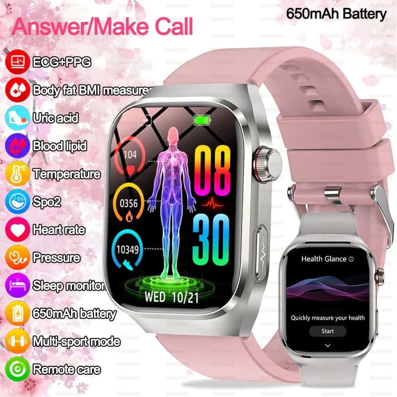 2025 New ECG Women's Watch Enforcement BT Call Cardiac Frequency Lipidi In Blood Acid Urico Health Monit Watches AI Voice 650mAh Sport Smartwatch