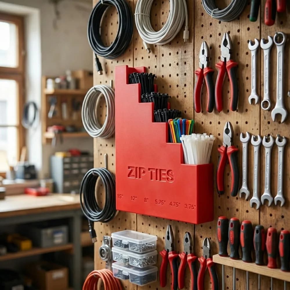 1Pc Heavy‑Duty Wall Mount Zip Tie Organizer, Multi‑Size Cable Tie Storage Dispenser for Garage Workshop