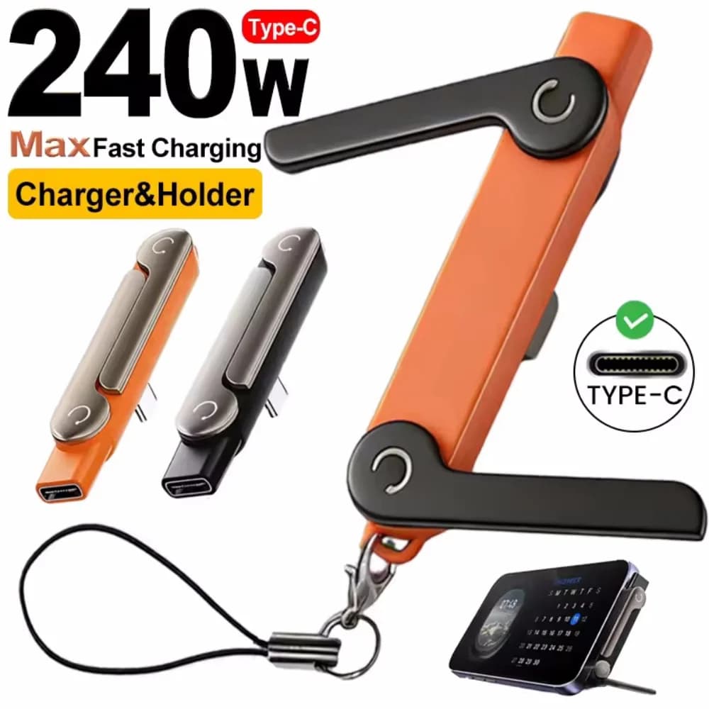 240W Bracket Adapter Type C Male To Type C Female Fast Charging Data Transfer Converter With Foldable Phone Holder Keychain