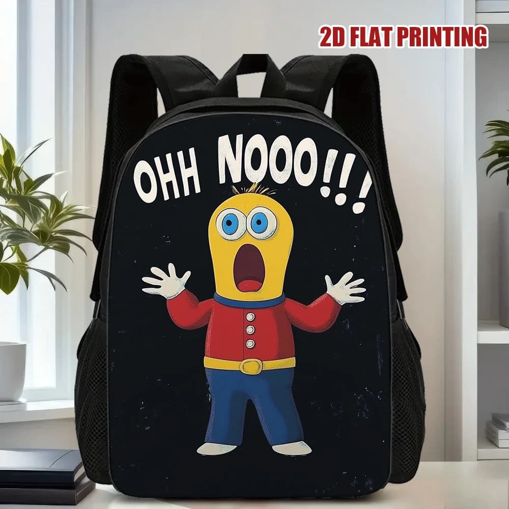 1 zaino Funny Eyes - Borsa da scuola con motivo Mr. Bill con scritta "Oh No!!" Borsa per studenti in poliestere leggero, design moderno, chiusura con cerniera