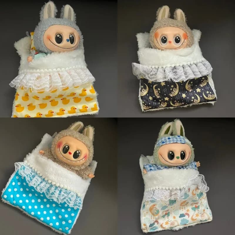 Accessori Labubu: Sacco a pelo letto da 15-17 cm, carino e confortevole, con stampa floreale, accessorio indie pop, bellissimi giocattoli