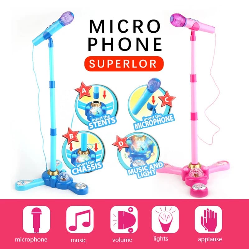 Bambini Karaoke Song Machine microfono Stand & Lights giocattolo giocattolo per allenamento del cervello per bambini giocattoli educativi regalo di compleanno-rosa