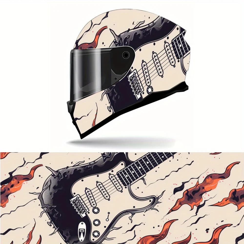 Brillante Fiamma Ombra e Chitarra Rima Integrale Vinile Casco Moto Adesivo Decorativo Impermeabile Autoadesivo Regalo per M