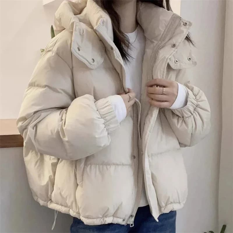 Parka da donna in cotone coreano con cappuccio cappotto Oversize invernale spesso caldo piumino allentato femminile Solid Fashion Zipper Outwear