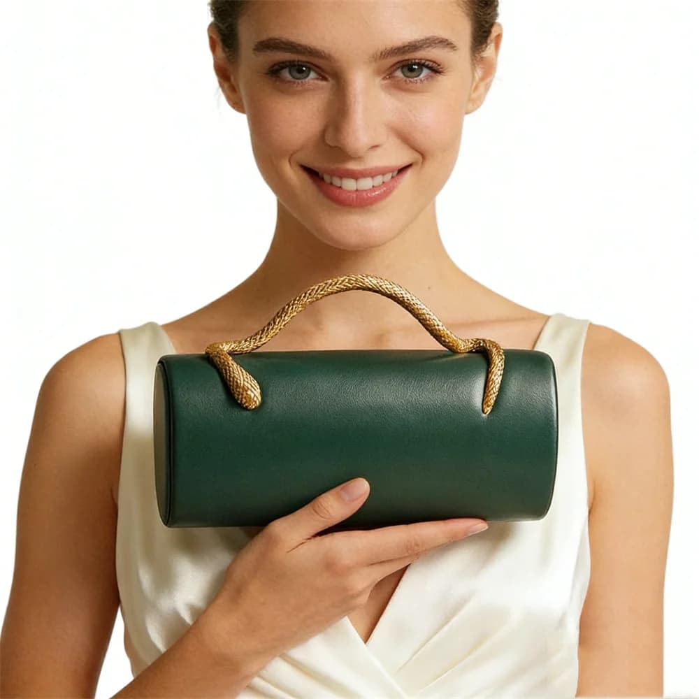 New PU Women's Seed Bag with Metal and Chain Handle, Vintage Style Round Box Shape, Bags and Luxury Pouches Signed for Women