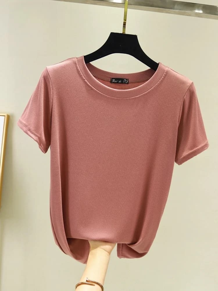 New Modal Thread Short Sleeve T-Shirt Women Summer Thin round Neck Half Sleeve Outerwear Large Size Base Shirt Commute Style ...