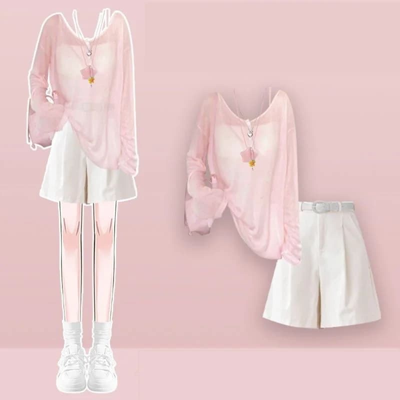 Completo da donna 3 pezzi estivo 2026: Top anti-UV, canotta e pantaloncini eleganti, stile coreano, casual e abbinato
