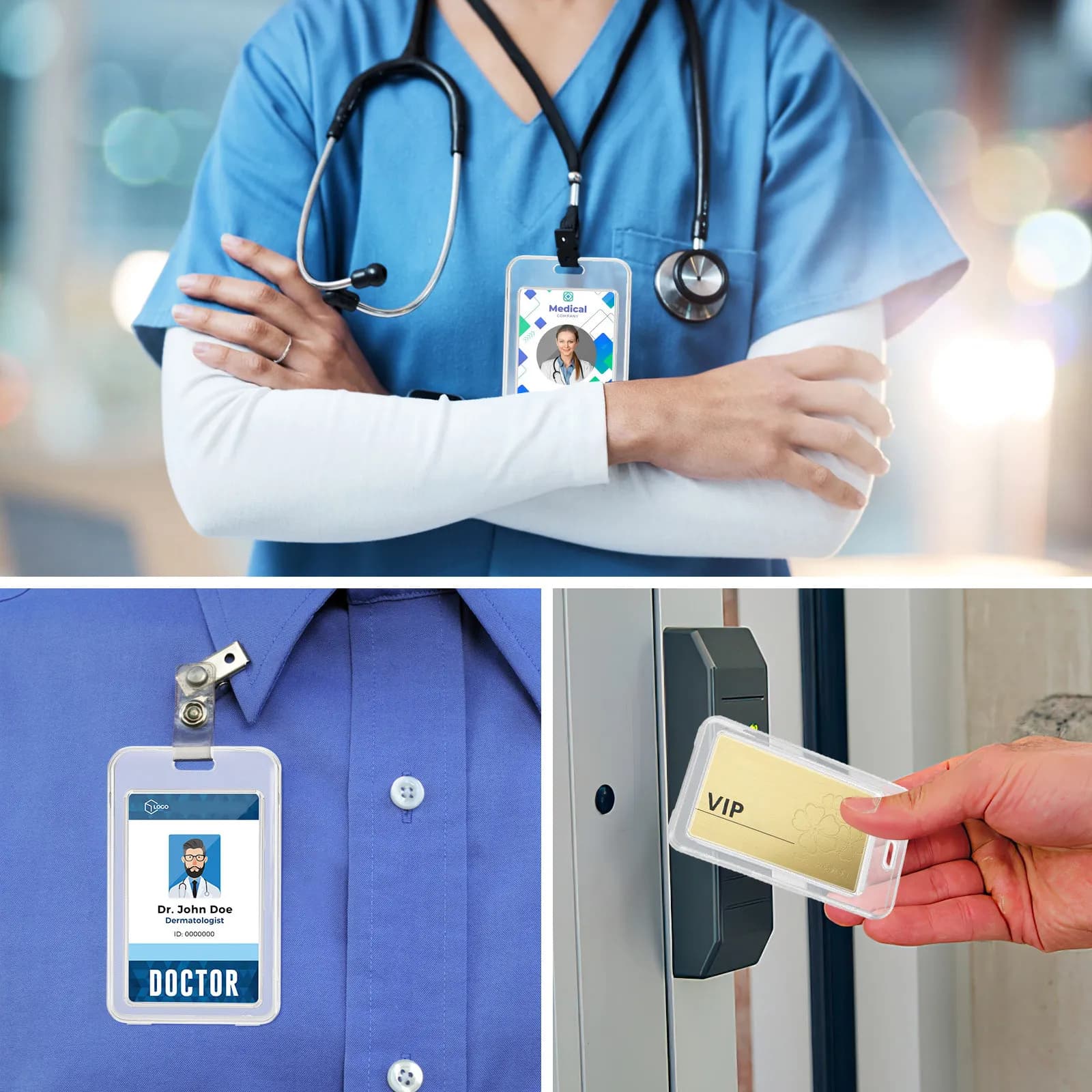 Porta badge in plastica trasparente satinata da 20 pezzi per badge, carte, passaporti, uso professionale, formale, da viaggio, liscio, portatile, di lunga durata