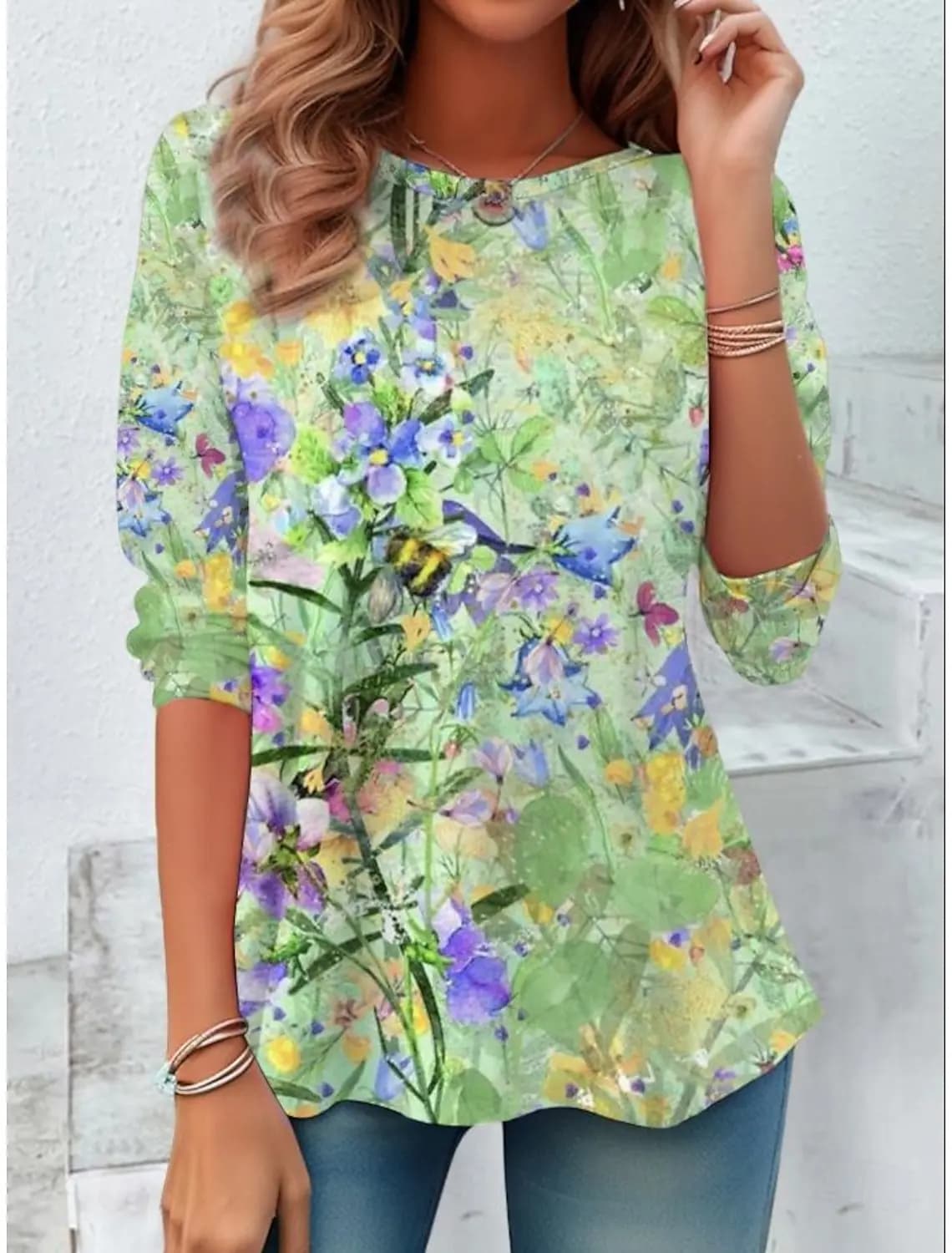 2025 Moda Donna Piante grafiche floreali Elegante O-Collo T-shirt a maniche lunghe Y2K Casual Top Abbigliamento donna Harajuku Pullover