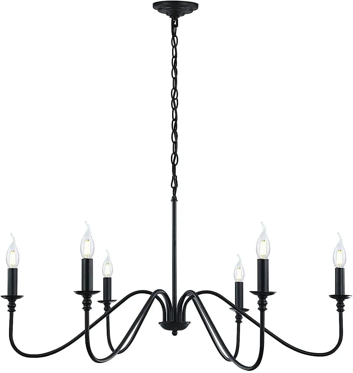 Lampadario Nero, 6 Luci, Stile Rustico Industriale in Ferro, per Sala da Pranzo, Illuminazione a Sospensione, Lampadario a Candela per Corridoio