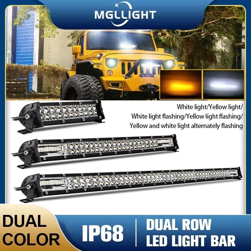 HAOLIDE Utral-Slim LED Barra luminosa stroboscopica Faretto da guida Dual Color Flash Due file 12v 24v Fascio di inondazione IP68 Offroad