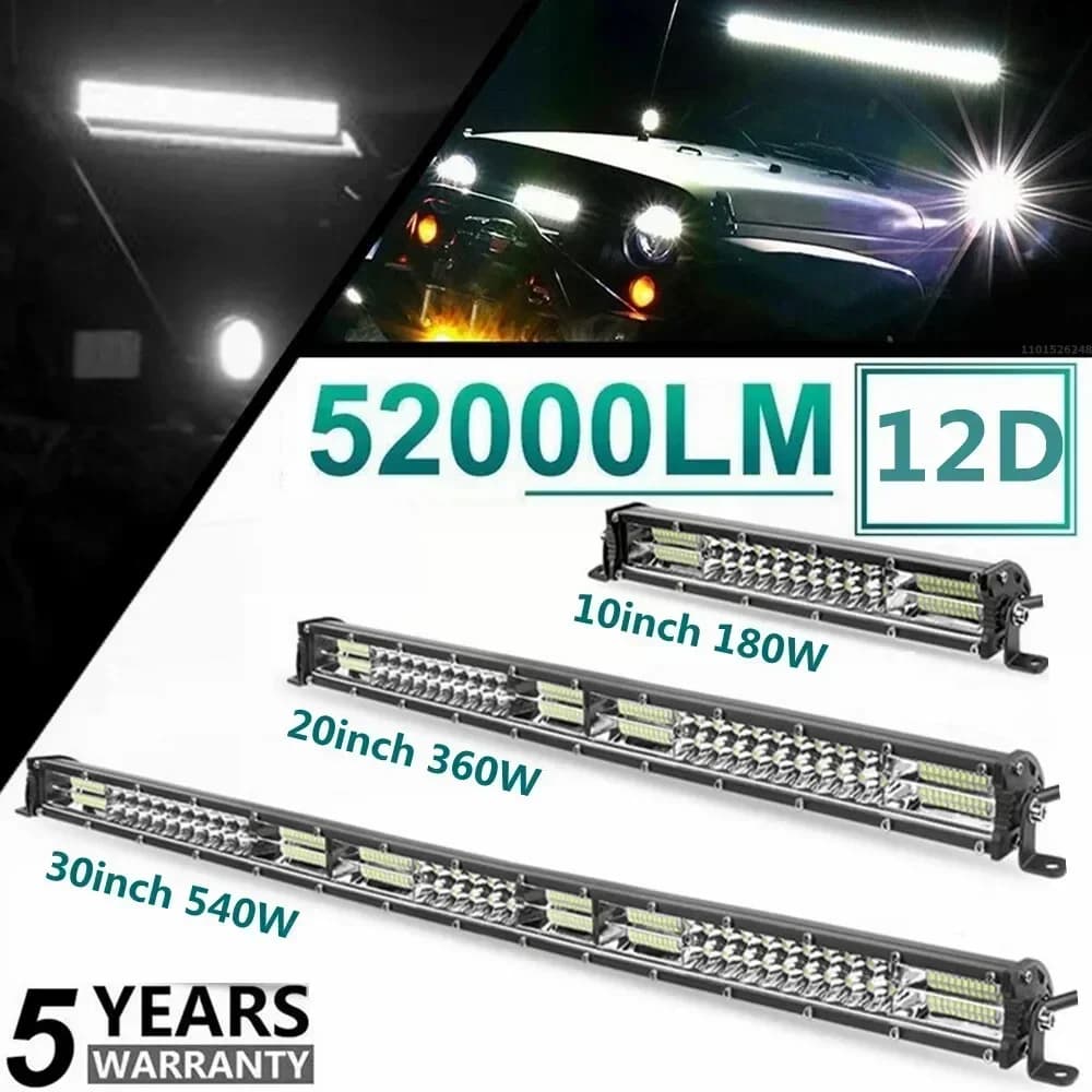 Barra luminosa a led 12D sottile da 20 pollici 10 pollici Spot Flood Combo Beam barra a led per SUV 4X4 Off Road Lampada da lavoro a LED 12V 24V Luce di guida automatica