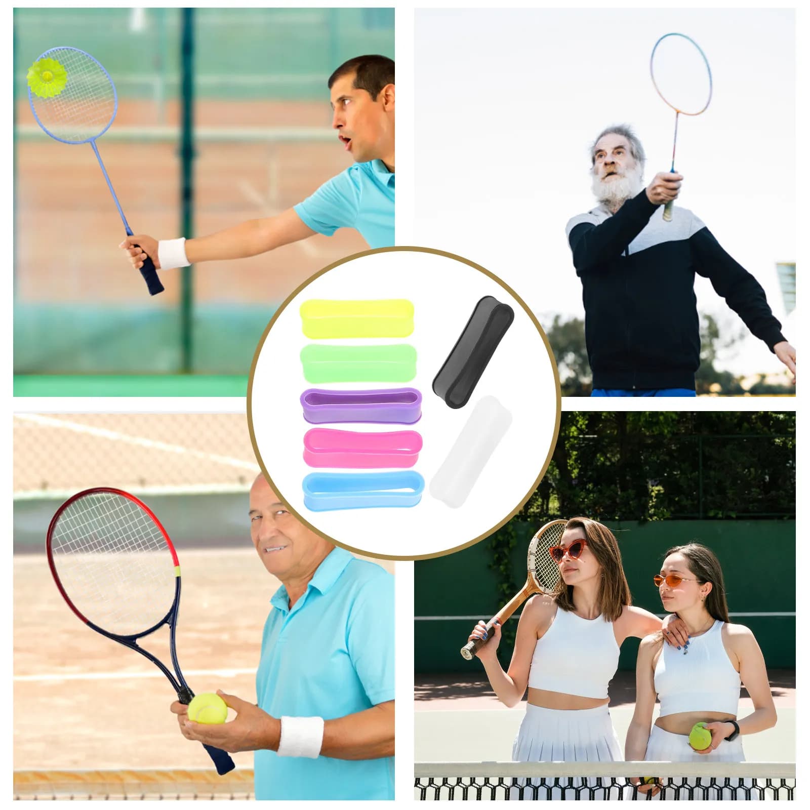 Set of 7 Grip for Tennis and Badminton Rackets, Reusable Overgrip, Anti-slip Protectors and Anti-slips for Rackets Handles
