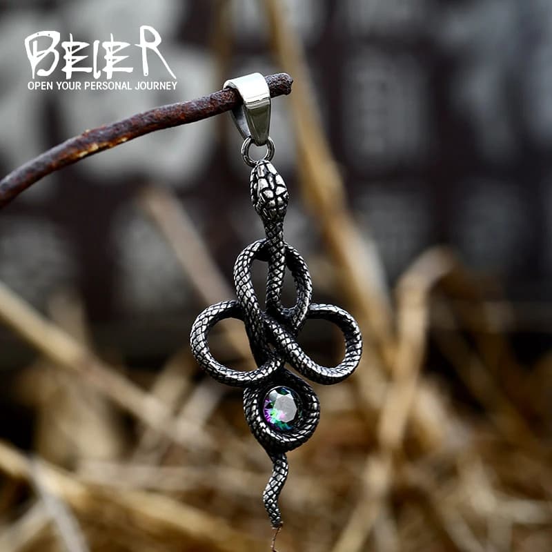 BEIER Fashion Vintage Lifelike Three-dimensional Women Men Snake Stainless Steel Pendant Chain Necklace Jewelry BP8-711
