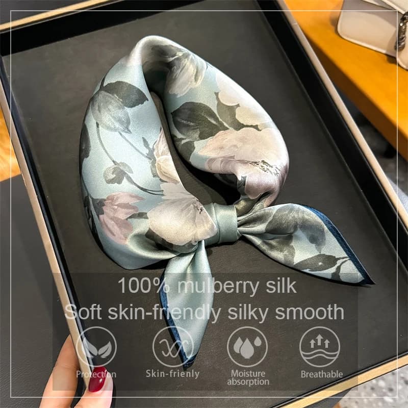 Sciarpa di seta 100% Bandana Donna Quadrato Peonia Sciarpe stampate Avvolgere Fazzoletto di seta di gelso Primavera Moda Fascia di lusso Hijab