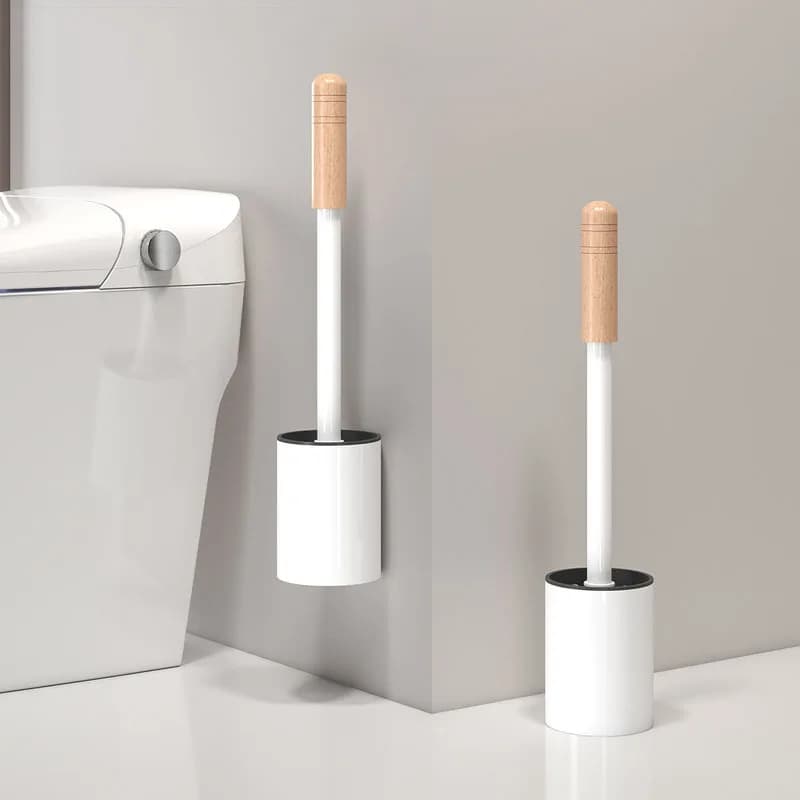 Black Aluminum Toilet Brush Set Walnut Long Handle Removable Wash Soft Bristle Cleaning Brush Wall Mounted Bathroom Accessories