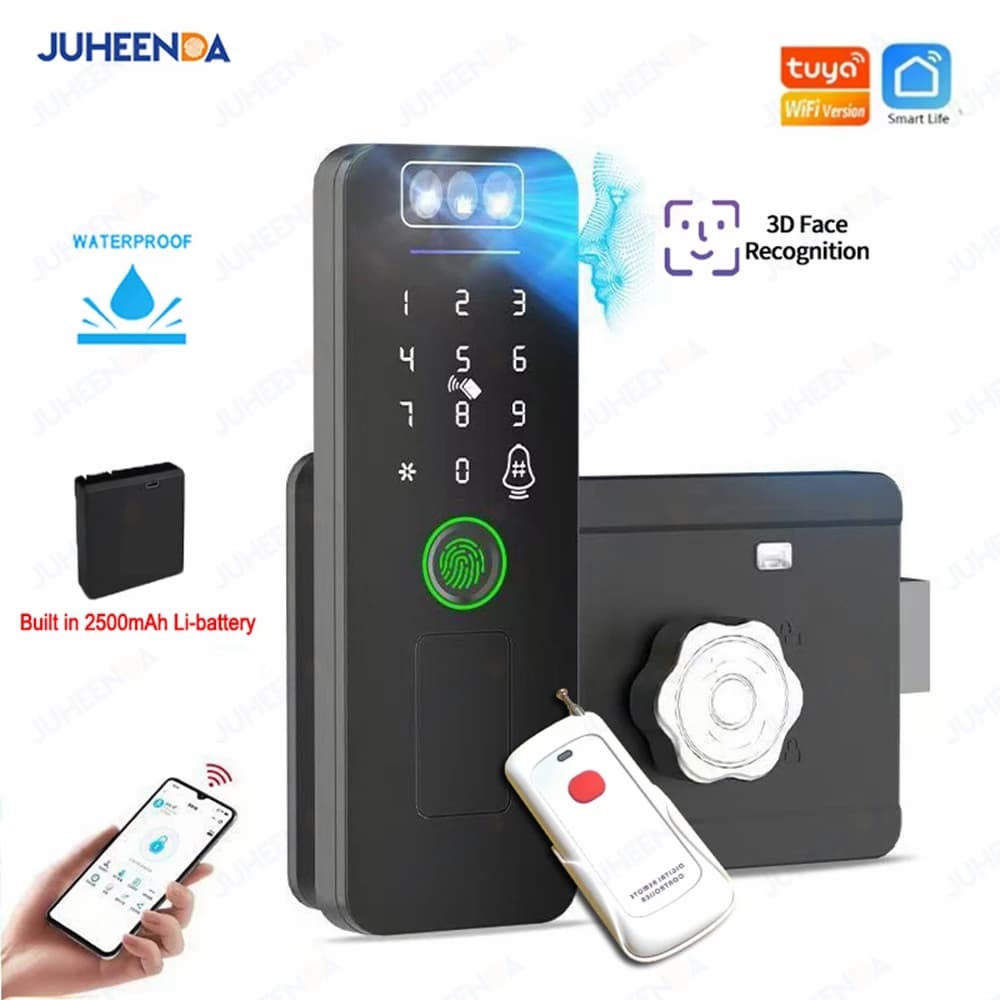 Blocco WiFi Tuya intelligente impermeabile esterno Riconoscimento facciale 3D Codice digitale App senza chiave Blocco impronte digitali con batteria ricaricabile