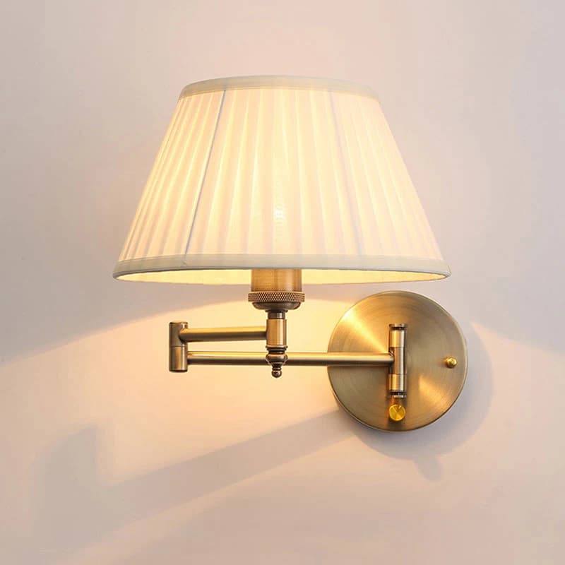 Lampada da parete telescopica americana Lampada da braccio oscillante pieghevole in ferro in tessuto Lampada da comodino creativa per camera da letto Illuminazione da lettura per studio