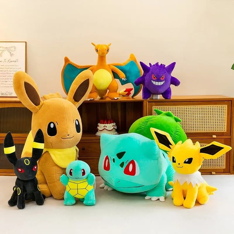 Pokemon Cute Plush Doll Set Bulbasaur Squirtle Charizard Gengar Eevee Family Stuffed Toy Anime Pillow Gift for Kids Collectors