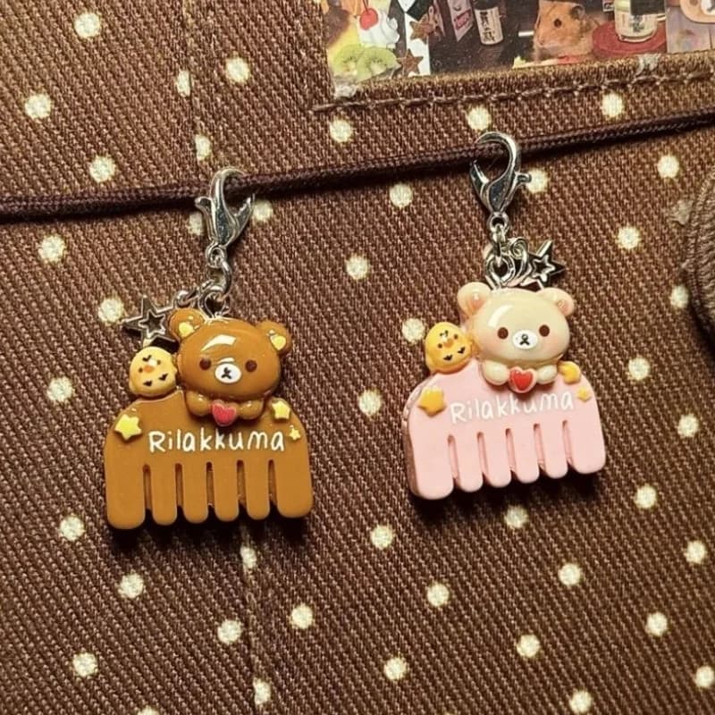 Cartoon Rilakkuma Korilakkuma Brown and White Comb Design Mini Pvc Keychain Couple Backpack Zipper Charm Decoration Holiday Gift