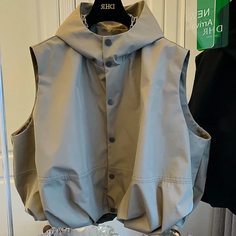 Gilet Senza Maniche con Cappuccio alla Moda da Donna, Giacca Larga Snellente per il Lavoro, Top Primaverile Autunnale Nuovo Stile, Stile Pendolare, in Poliestere