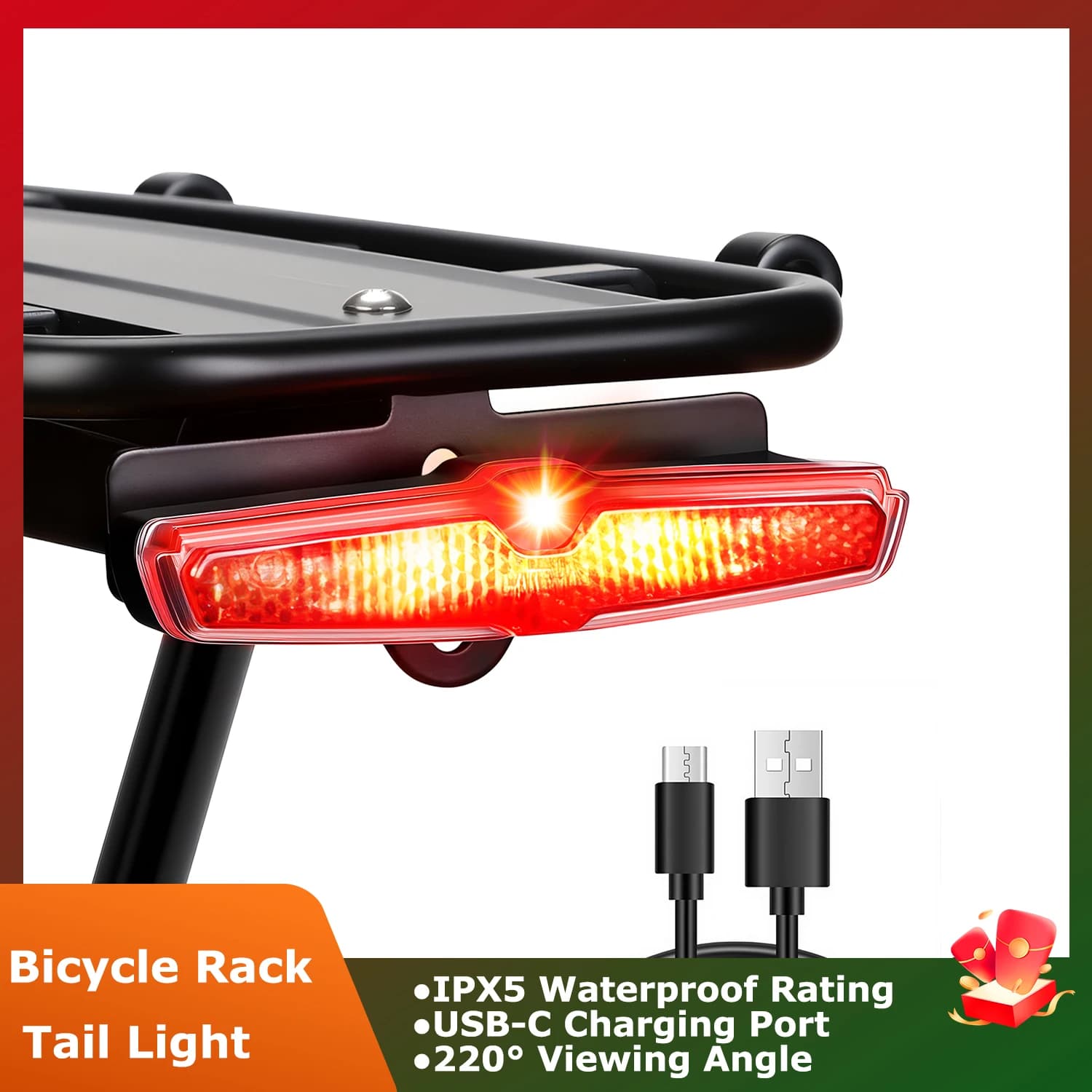 Waterproof Reflective Lights Bicycle Rear Rack Tail Light Night Ridding Safety Warning Lamp 300mAh