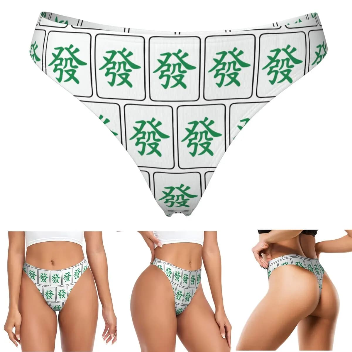 Slip G-string Personalizzato con Motivo Mahjong Drago Verde, Traspirante ed Elastico per Donna, Intimo Confortevole