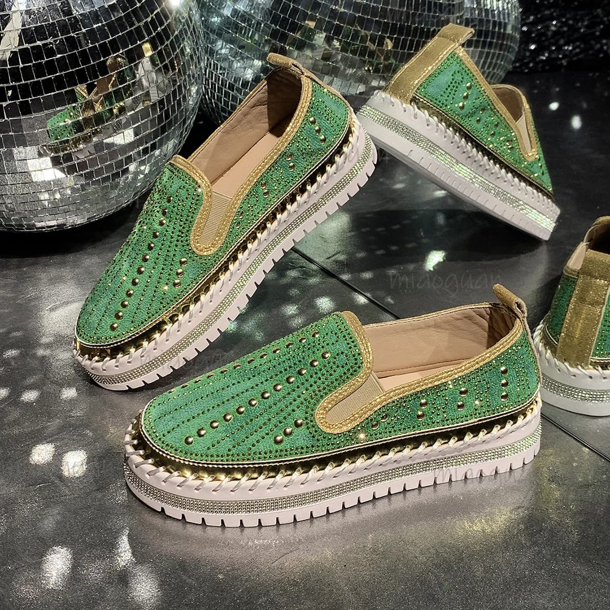 Scarpe da Donna Taglia Grande 35-45, Mocassini alla Moda con Strass Luminosi, Nuove Sneakers con Suola Spessa, Calzature Antiscivolo per Esterni
