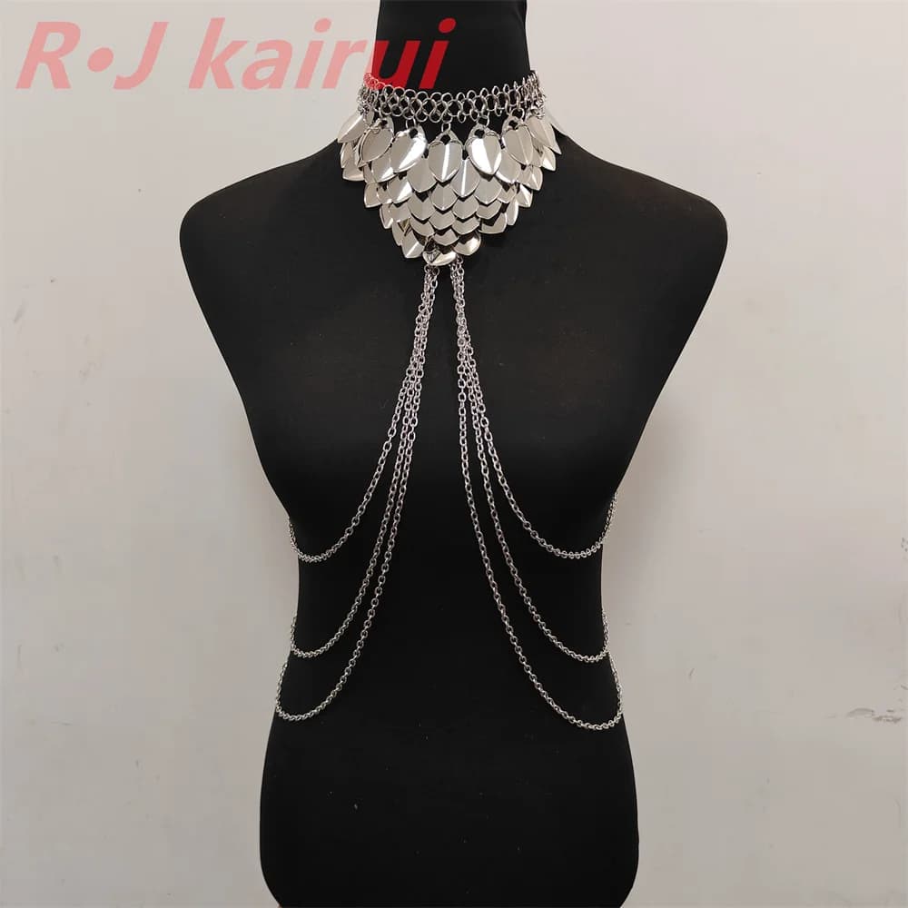 New Fashion Mermaid Silver Fish Scales Necklace Layers Chainmail Dragon Scale Jewelry 5 Colors