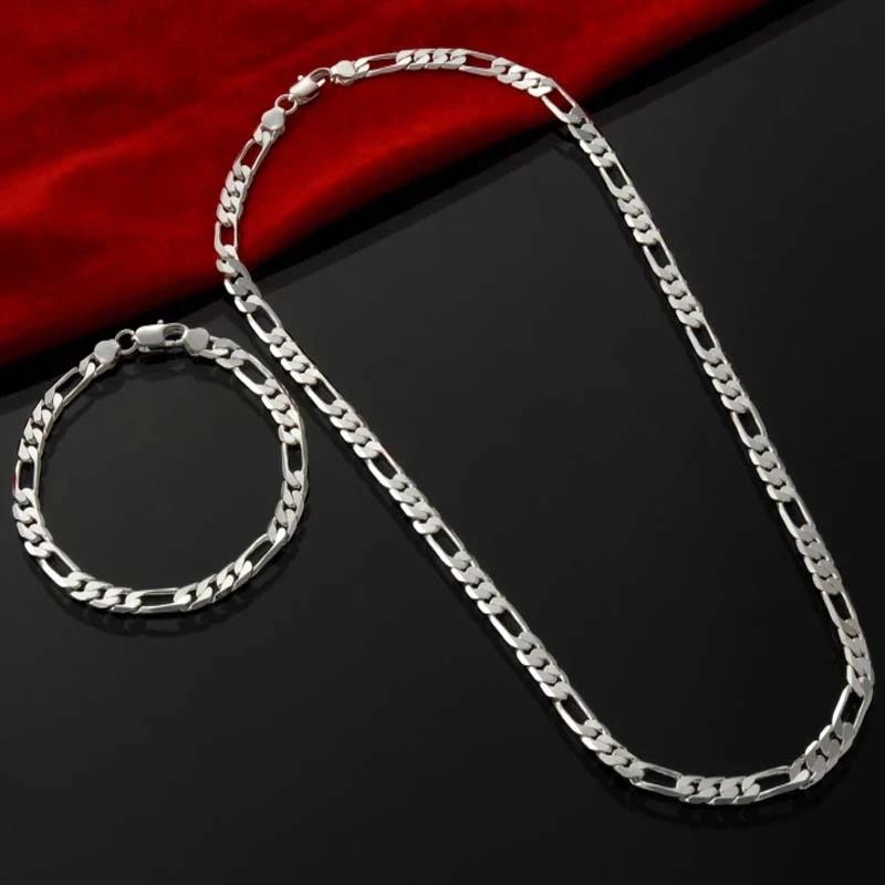 New Arrival Elegant 925 Silver Jewelry Set with 4MM Chain for Men and Women, Bracelet and Necklace, Christmas Gifts for You, Wedding Charms