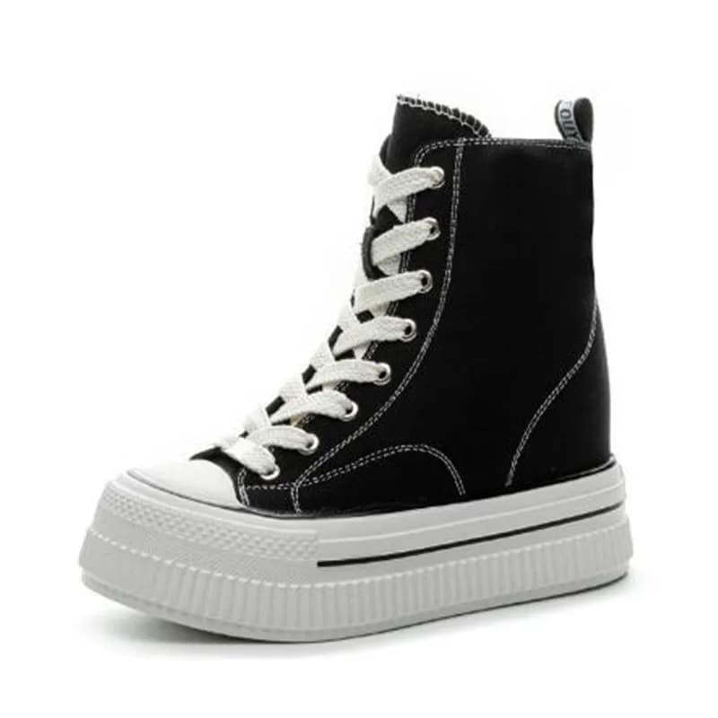 Nuovo 2026 Scarpe da ginnastica di tela con suola robusta da donna Piattaforma da 13 cm Scarpe alte casual Aumento di altezza incorporato Tacco ultra alto Versatile
