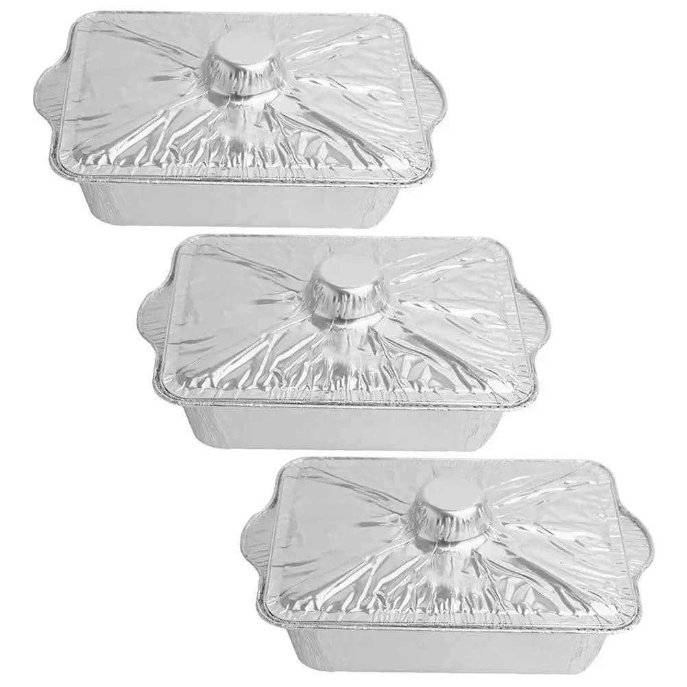 Set di 3 Contenitori in Alluminio Rettangolari Resistenti al Calore per Barbecue, Campeggio, Picnic e Conservazione Alimenti