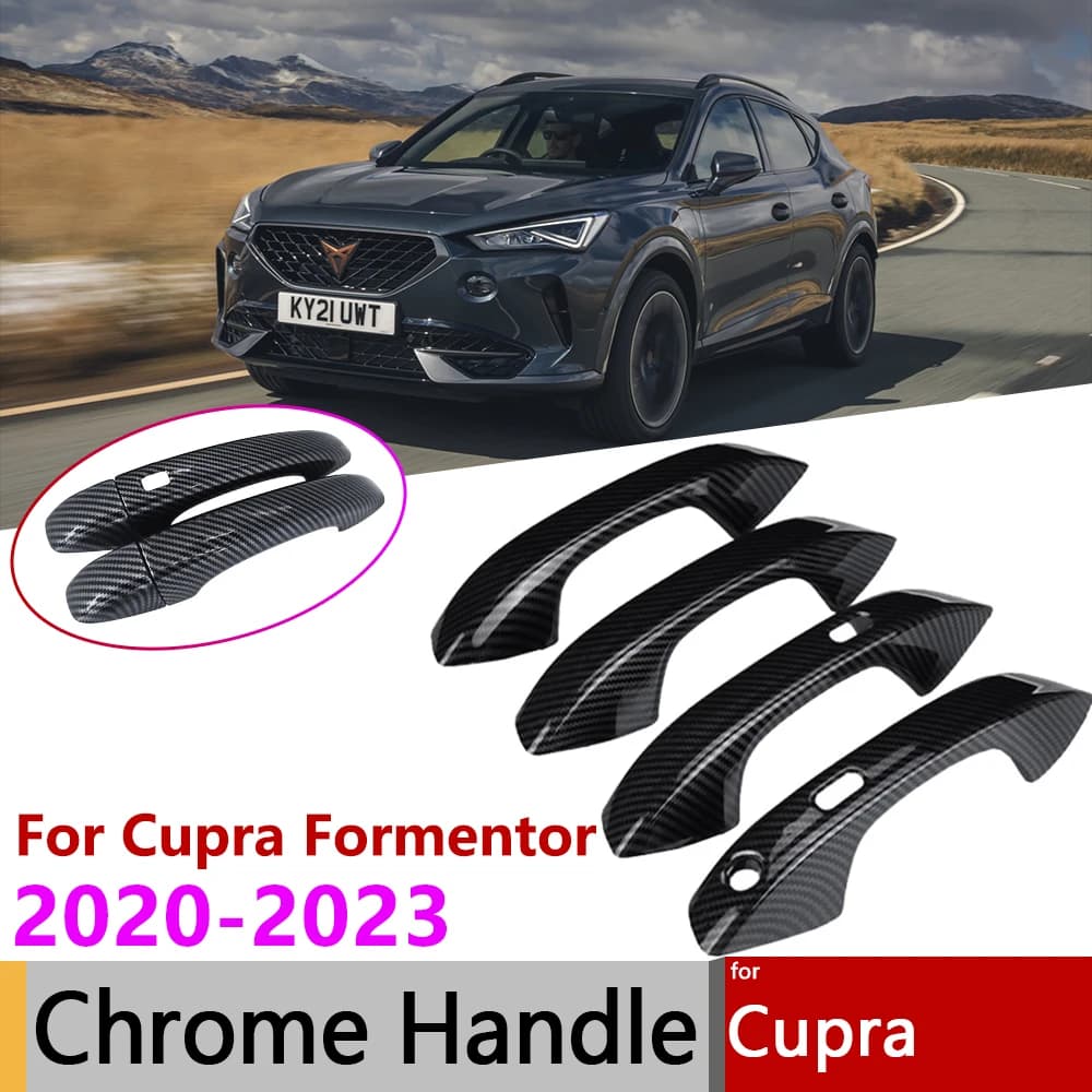 Per Cupra Formentor 2020 2021 2022 2023 nero lucido in fibra di carbonio cromato Smart Door maniglia copertura Trim accessori esterni per auto