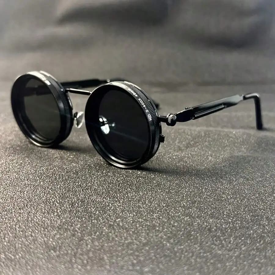 Men's sunglasses in retro style in spandex with rotating lenses - Steampunk style alloy frame with adjustable brightness, black and gray foam lenses, travel and fashion accessories, sunglasses, party sunglasses, suitable for bohemian style sunglasses