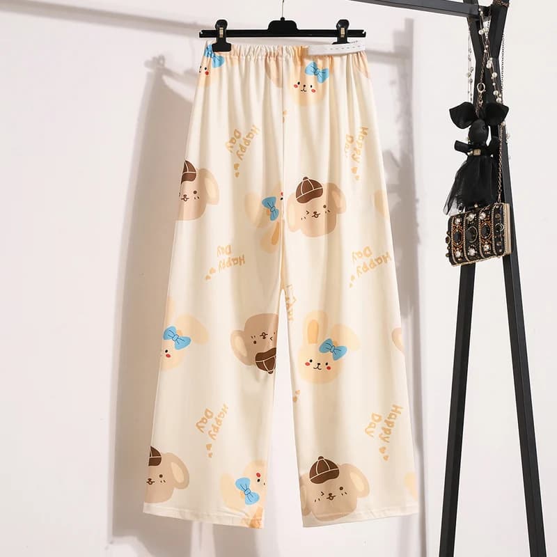 Long Loose Pregnancy Casual 95% Cotton Pajama Pants Plus Size Maternity Summer Trousers Lovely Patterns Printed Adjustable Waist