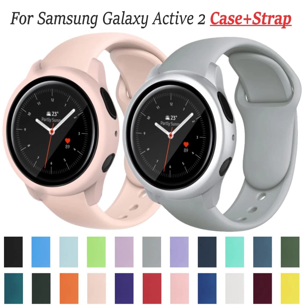 Cinturino da 20 mm + custodia per Samsung Galaxy Active2 40mm 44mm Protezione schermo Paraurti + cinturino per Samsung Galaxy Watch 4/5/6 40mm 44mm Cover
