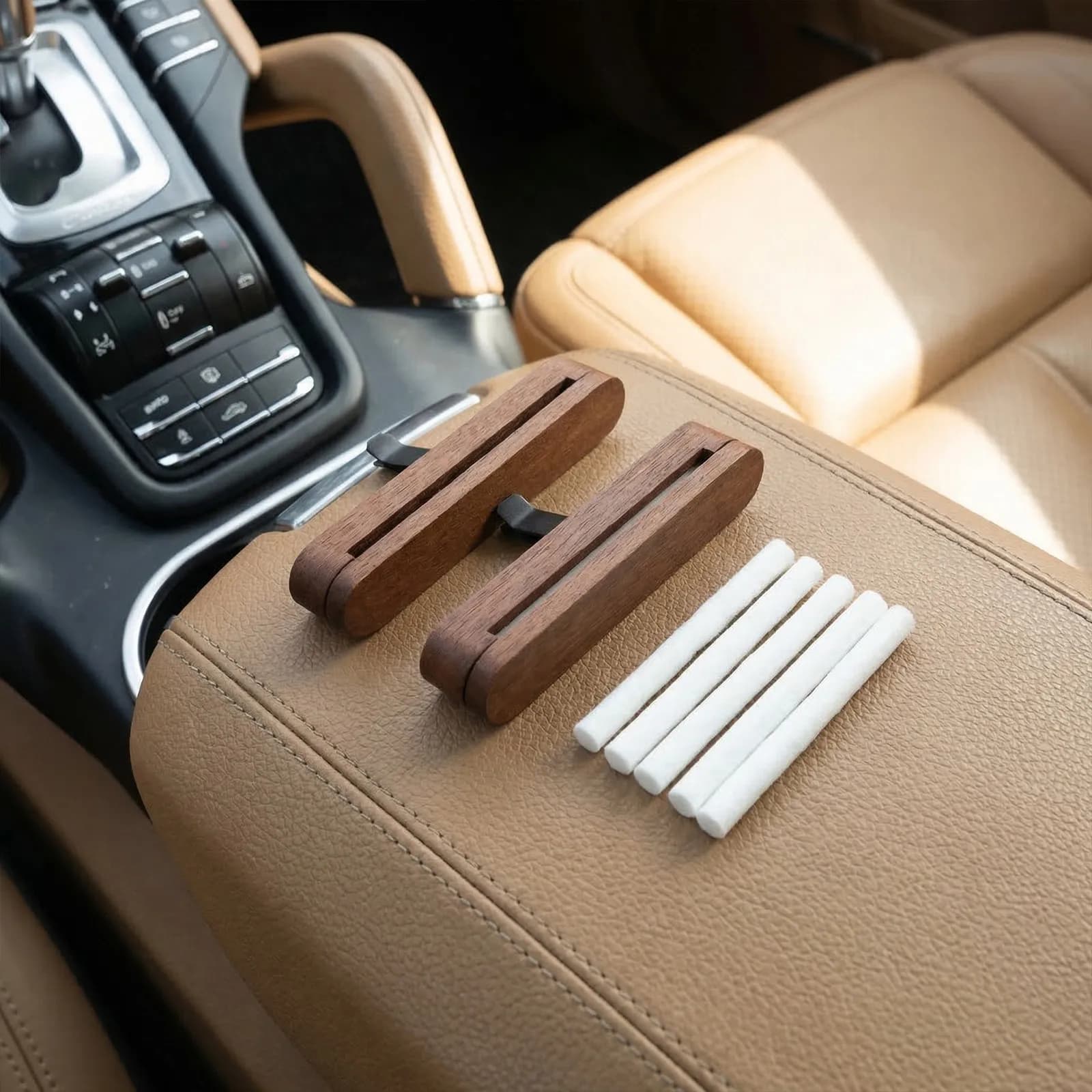 Set of Car Diffusers in Wood with Clips for Air Bottle, Natural Wood Design, Cotton Fai-da-Te Sticks for Home