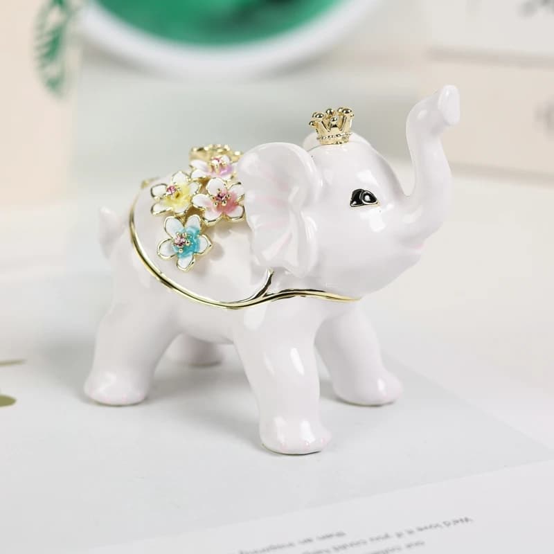 SHINNYGIFT Figurina di elefante con corona Scatola per gingilli smaltati animali, Scatola portaoggetti per gioielli decorativa incernierata per toeletta