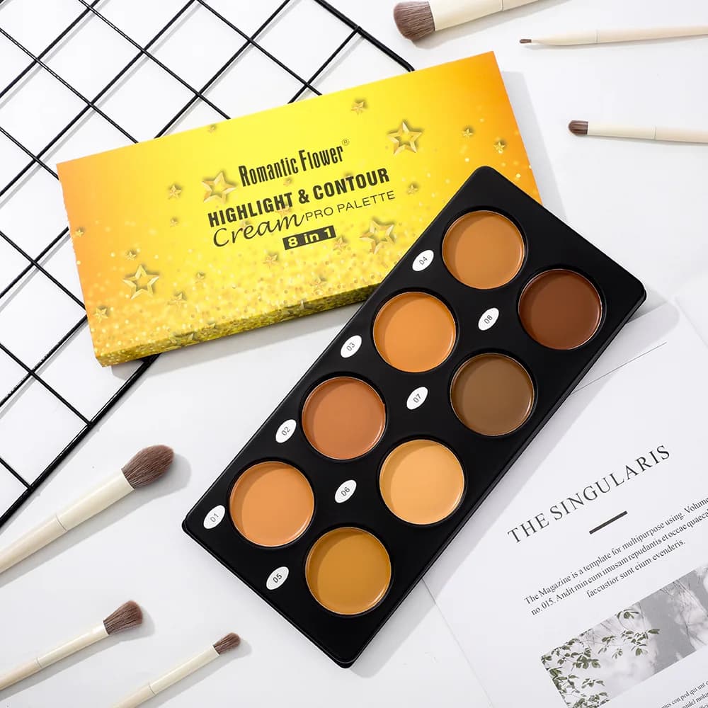 Tavolozza di correttori per trucco 8 in 1, tavolozza di correttori per contorno viso Impermeabile, trucco per ombretti per contorno 3D Prodotti per il trucco in bronzo