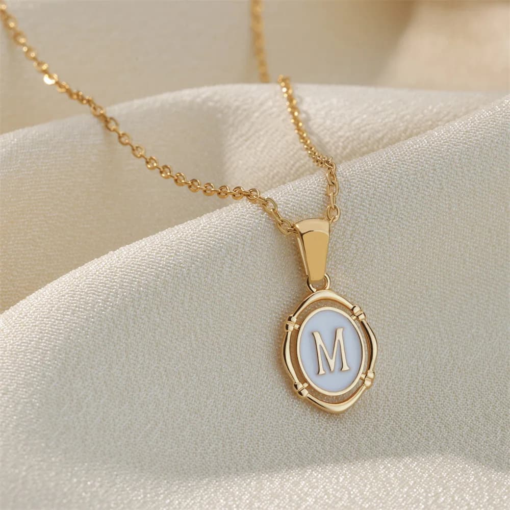 Stainless Steel A-Z Letter Necklace For Women Gold Color Circular Dropping Oil Initial Pendant Neck Chain Aesthetic Jewelry