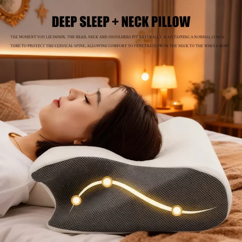 Cuscino Cervicale in Memory Foam con Cuciture Colorate, Cuscino Ortopedico Ergonomico Sagomato per Relax e Supporto del Collo
