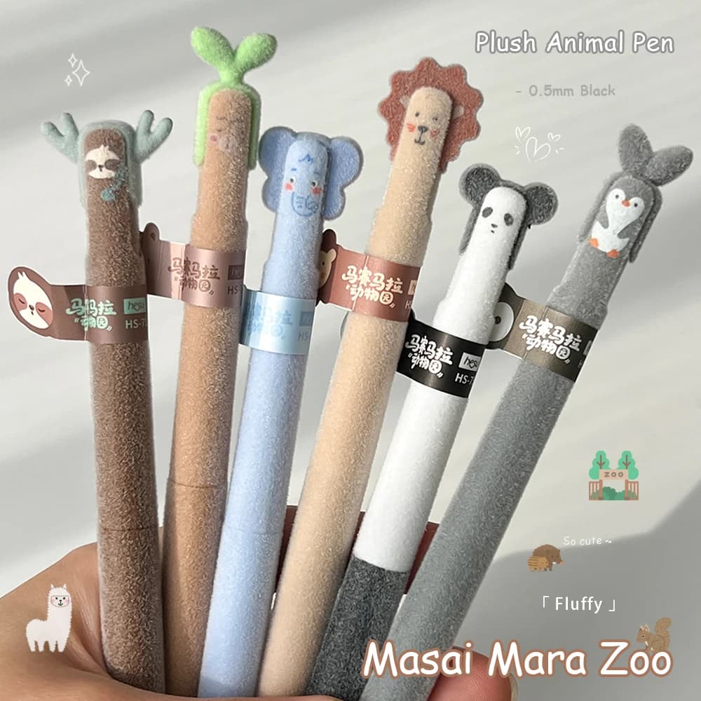 Confezione da 6 Penne Gel a Forma di Animali in Peluche 0.5mm, Simpatico Panda, Asciugatura Rapida, Divertenti Penne Nere Minimaliste per Studio e Ufficio, Tema Zoo Pinguino